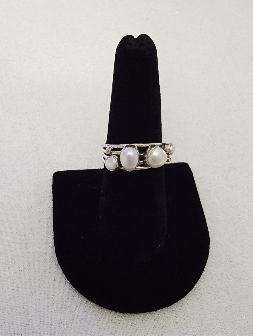 Beautiful Sterling & Pearl Cluster Ring